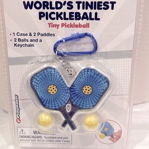 World’s Tiniest Pickleball Set Key Chain Bag Charm 2 mini balls & paddles New